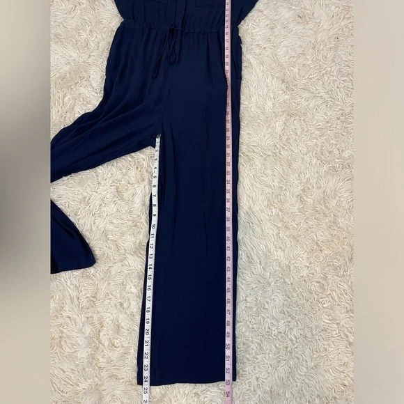 Thakoon Collective Navy blue Short Sleeve Jumpsuit SZ 2 viscose rayon drawstring - Picture 10 of 11